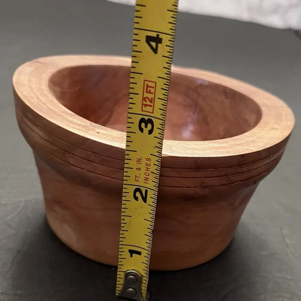 Teak Wood Mini Hand Carved Decorative Round Storage Small Bowl 5” x 2 1/2” Decor